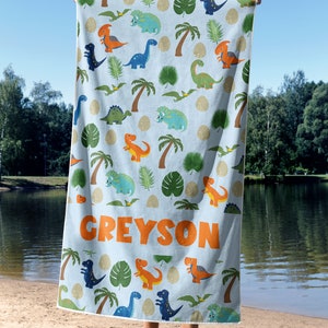 Personalized Dinosaur Beach Towel, Dinosaur Beach Towel, Custom Dinosaur Beach Towel, Custom Beach Towel for Kids