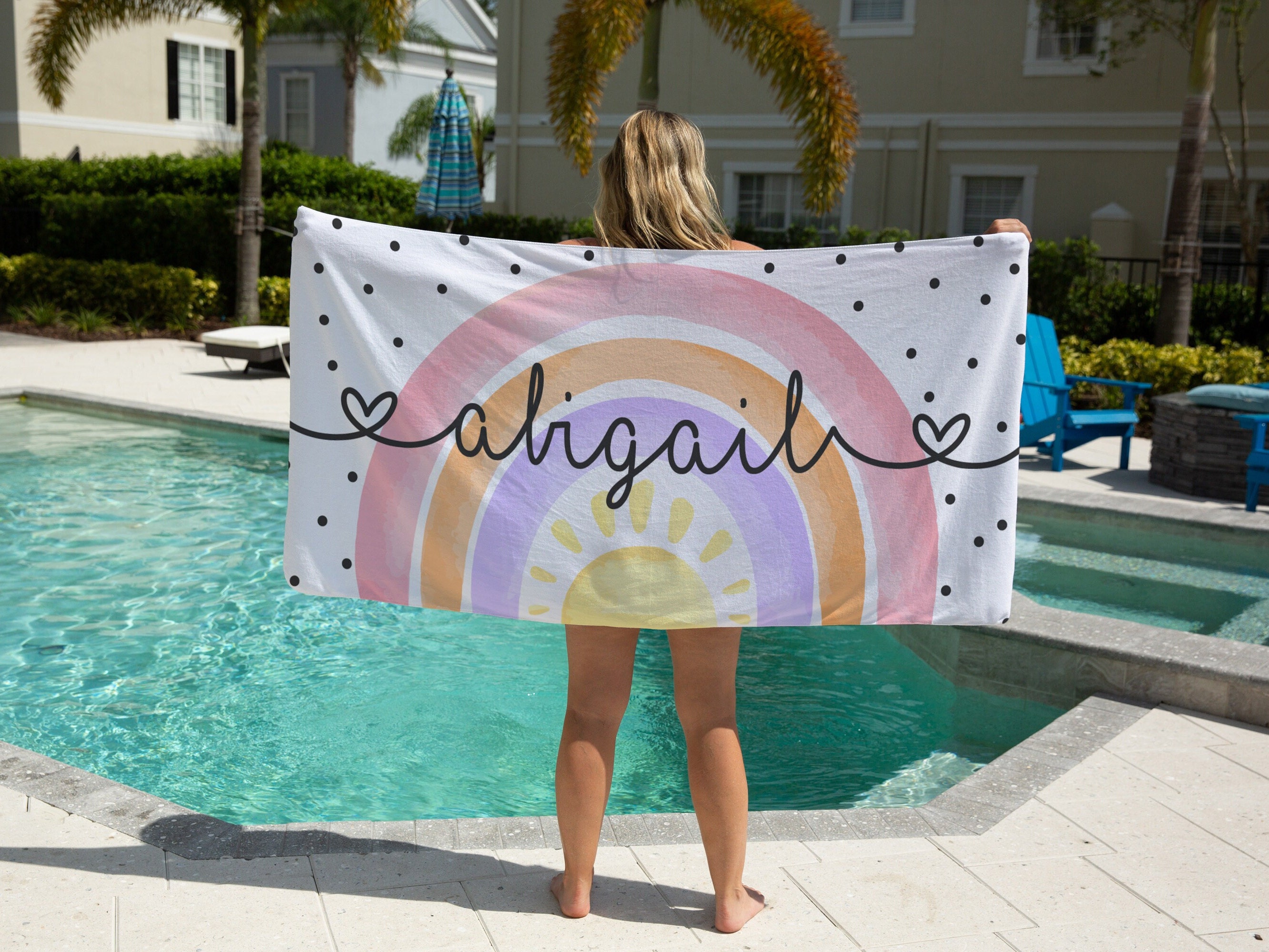 Personalized Rainbow Beach Towel Custom Watercolor Rainbow Etsy