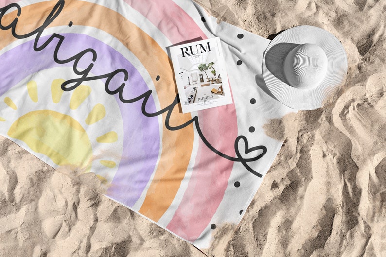 Personalized Rainbow Beach Towel Custom Watercolor Rainbow Etsy
