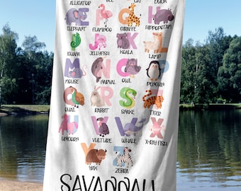 Personalized Beach Towel for kids, Name Beach Towel, Animal Beach Towel, Beach Towel gift