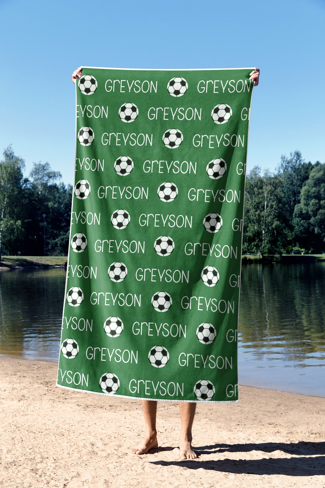 Personalized Soccer Beach Towel, Soccer Beach Towel, Custom Football
