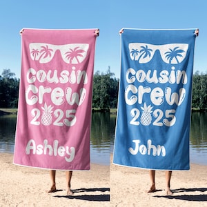 Personalized Cousin Crew 2025 Beach Towel, Name Beach Towel, Custom Beach Towel, Beach Towel for Cousin, Vacation Beach Towel