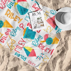 Personalized Kids Beach Towel, Custom Watercolor Beach Towel, Custom Summer Towel for Kids ...