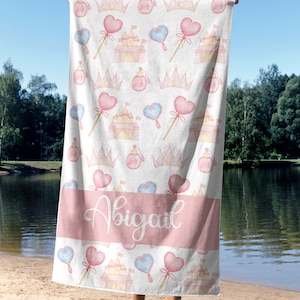 Personalized Princess Beach Towel, Custom Princess Beach Towel, Custom Princess beach towel for kids, beach towel for girls, Watercolor