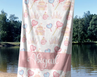 Asciugamano da spiaggia personalizzato con principessa, telo da spiaggia personalizzato con principessa, telo da spiaggia personalizzato con principessa per bambini, telo da spiaggia per bambine, acquerello