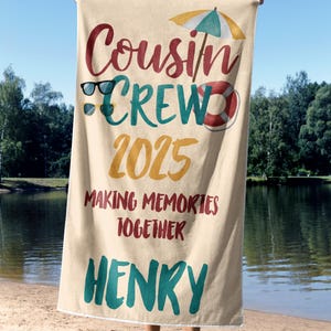 Personalized Cousin Crew 2025 Beach Towel, Name Beach Towel, Custom Beach Towel, Beach Towel for Cousin, Family Trip Beach Towel