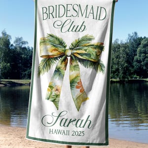 Custom Bridesmaid Bride Beach Towel, Personalized Wedding Party Towels, Bachelorette Trip Gift, Bridal Shower Pool Towel, Name Towel Bride