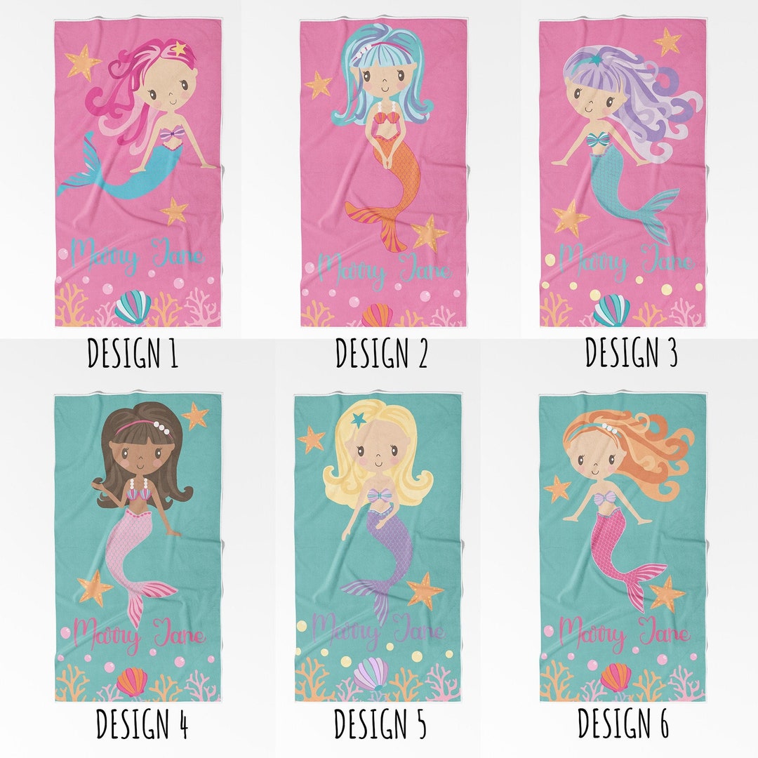 Personalized Mermaid Towel, Custom Mermaid Beach Towel, Watercolor Mermaid Beach Towel, Custom