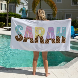 Personalized Beach Towel for girl, Ice cream Beach Towel, Towel with name, Custom Beach Towel for Kids