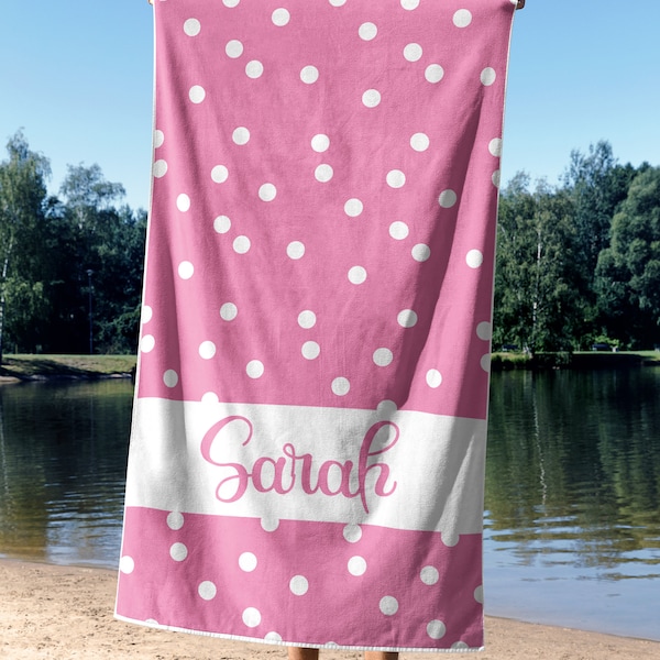 Personalized Polka Dot Beach Towel, Polka Dot Print Beach Towel, Custom Polka Dot Beach Towel, Custom Name Beach Towel