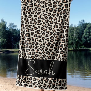 Personalized Leopard Beach Towel, Custom Leopard Beach Towel, Custom Leopard beach towel for brides, beach towel for bachelorette, womens