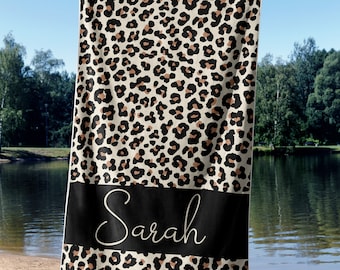 Personalized Leopard Beach Towel, Custom Leopard Beach Towel, Custom Leopard beach towel for brides, beach towel for bachelorette, womens