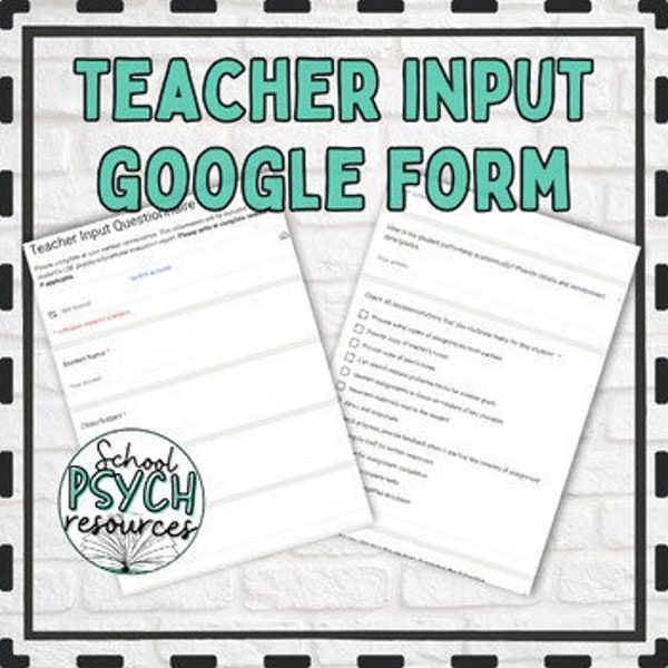 Teacher Input Feedback GOOGLE FORM School Psychology Special Education, Special Education Digital Template, Instant/Digital Download