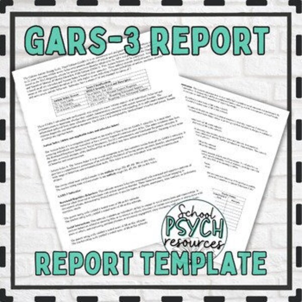 GARS-3 Report Template School Psychology Special Education Assessment Evaluation,Special Education Digital Template,Instant/Digital Download