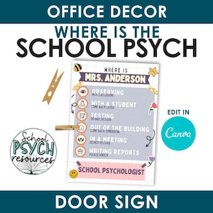 Where is the School Psychologist Door Sign Editable Template PASTEL, Special Education Digital, Digital Download, Instant Download