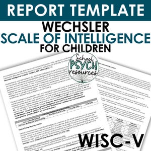 Wechsler Intelligence Scale for Children Fifth WISC-V Report Template Shell, Special Education Template, Digital Download, Instant Download