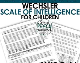 Wechsler Intelligence Scale for Children Fifth WISC-V Report Template Shell, Special Education Template, Digital Download, Instant Download