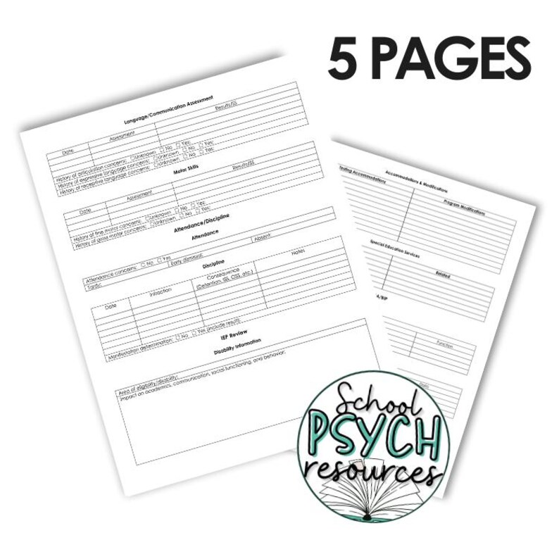 School Psychologist Comprehensive Record Review File Review Sped Form ...