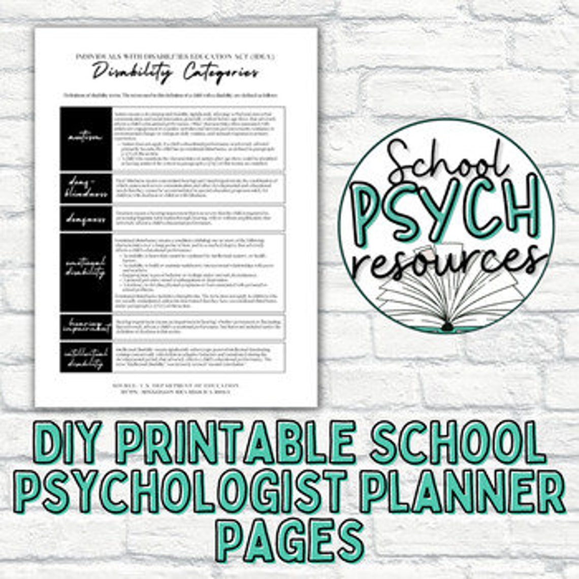 DIY Printable School Psychologist Planner Pages IDEA Disability Cheat
