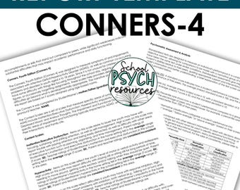 Conners 4 Report Template School Psychology Special Education Assessment Eval, Special Education Digital Template, Instant/Digital Download