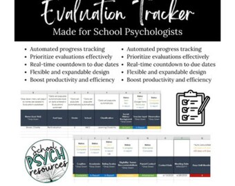 Psychologue scolaire Excel Caseload Evaluation Report Tracker Special Ed Eval, Special Education Template, Digital Download, Instant Download