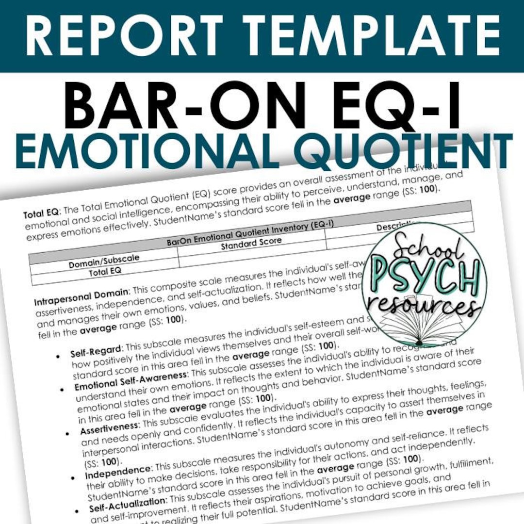 Bar-on EQ Emotional Quotient Inventory Report Template School Psych ...