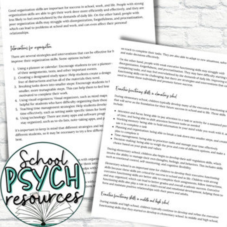 Executive Functioning Cheat Sheet Interventions School Psychology