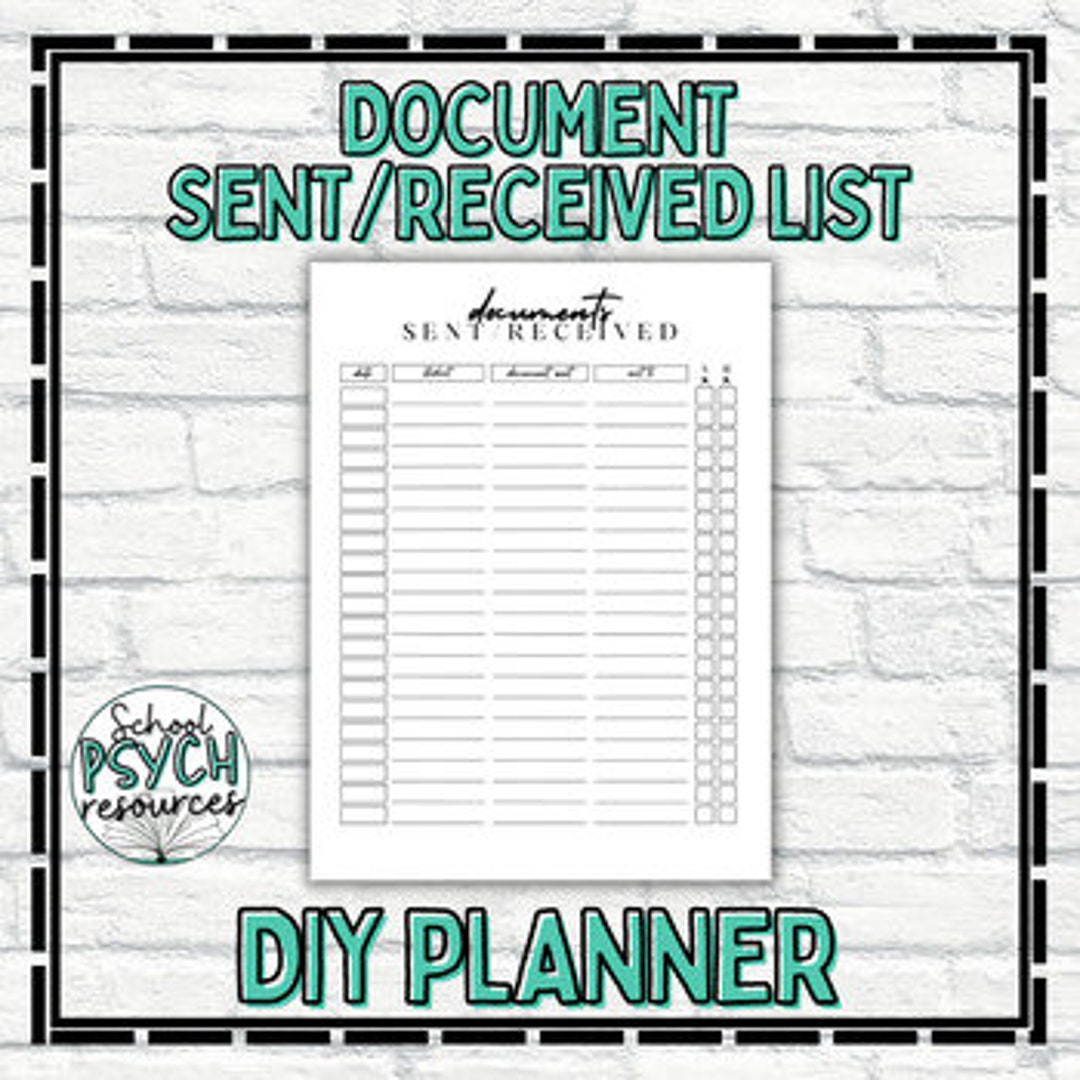 DIY Printable School Psychologist Planner Pages: Document Sent/received ...