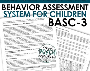 BASC 3 Report Template School Psychology Special Education Assessment Evaluation, Special Education Digital Template, Instant Download