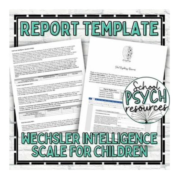 Wechsler Intelligence Scale for Children Fifth WISC-V Report Template Shell, Special Education Template, Digital Download, Instant Download