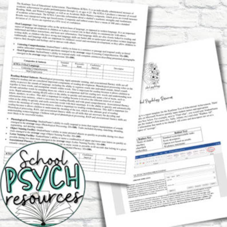 KTEA3 Report Template Shell School Psychology Special Education