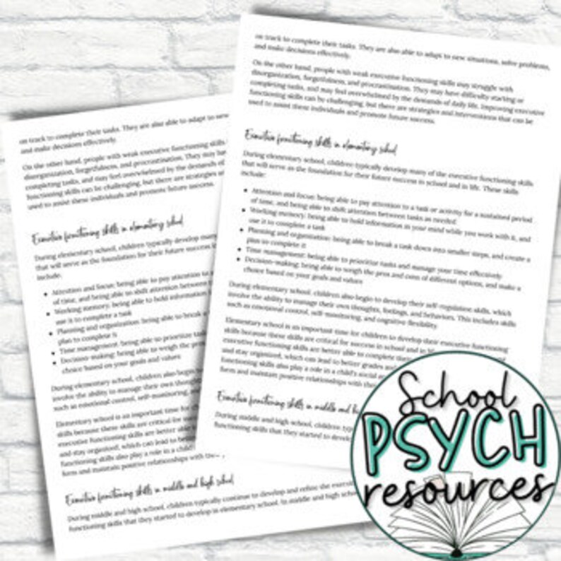 Executive Functioning Cheat Sheet Interventions School Psychology