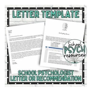 Carta plantilla escuela psicólogo educación especial carta o recomendación, plantilla de educación especial, descarga digital instantánea