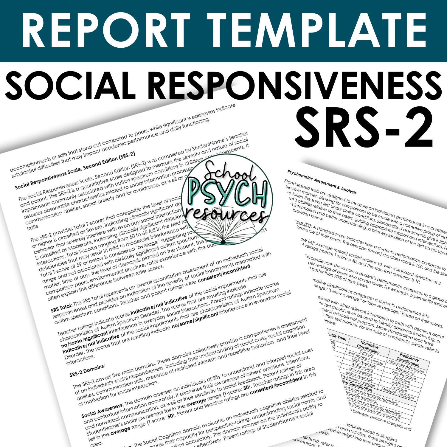 SRS Report Template School Psychology Special Education Assessment Evaluation, Special Education Template, Digital/Instant Download