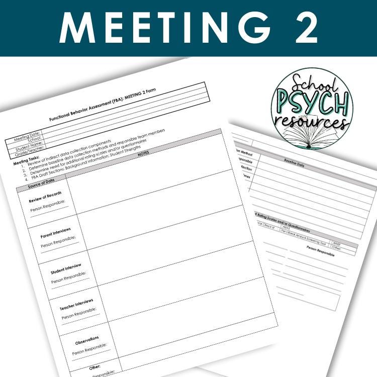 FBA Process Functional Behavior Assessment Meeting Forms ABA Behavior ...