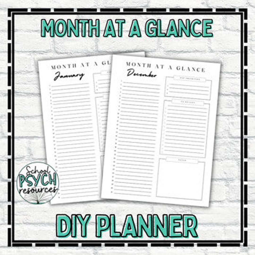 DIY Printable School Psychologist Planner Pages: Month at a Glance 12 ...