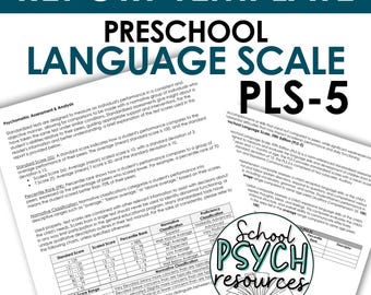 就学前言語スケール PLS5 レポート テンプレート 学校心理学特別教育スピーチ、特別教育テンプレート、デジタル/即時ダウンロード