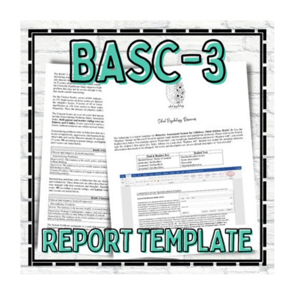 BASC 3 Report Template School Psychology Special Education Assessment Evaluation, Special Education Digital Template, Instant Download