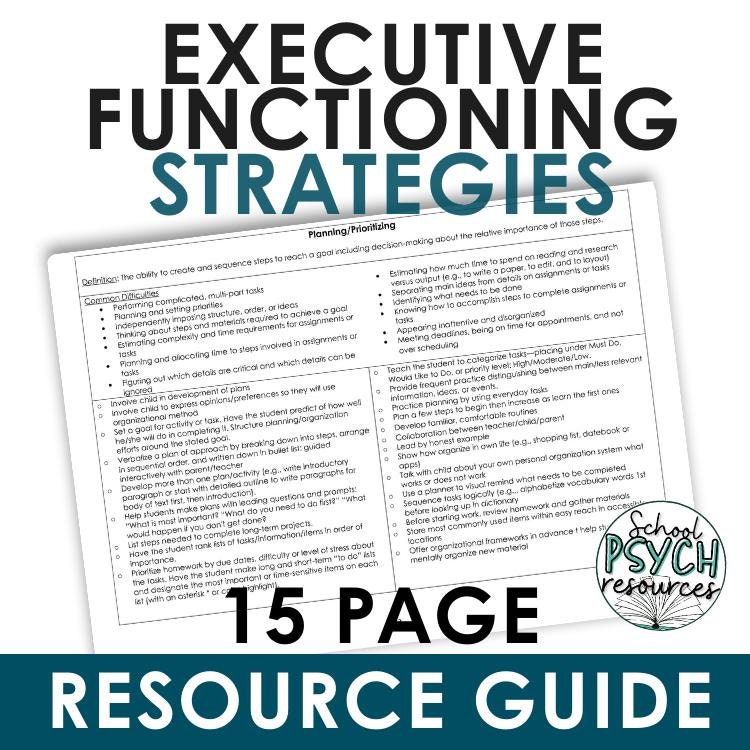 Executive Functioning Cheat Sheet Interventions School Psychology