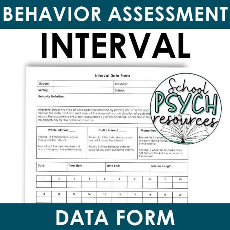 FBA Form Interval Data Sheet Behavior School Psychologist School Psych ...