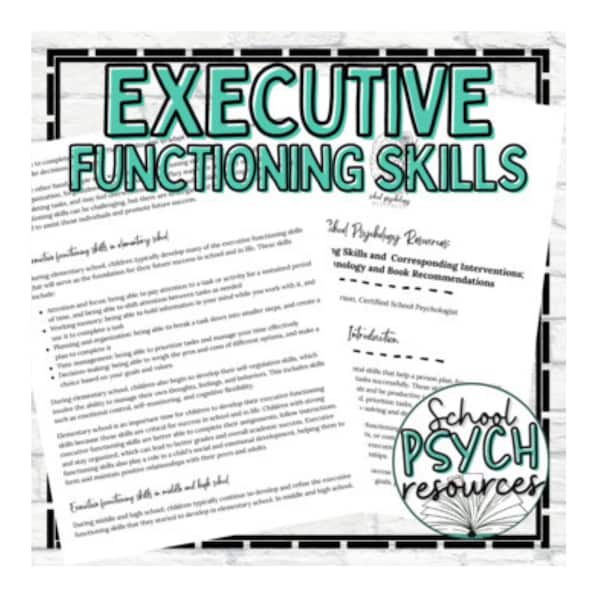 Executive Functioning Cheat Sheet Interventions School Psychology Resource, Special Education Digital, Digital Download, Instant Download
