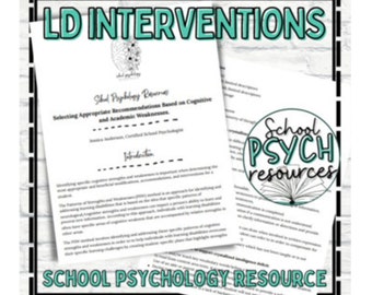 Learning Disability Recommendations Interventions by Cognitive Deficit Psych, Special Education Digital, Digital Download, Instant Download