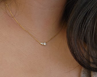 18K Gold CZ Dainty Necklace, Tarnish-Free, Hypoallergenic, and Waterproof