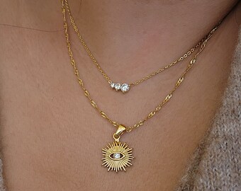 Evil Eye Necklace Boho Pendant - Designer Statement Necklace - Gold-Plated - Tarnish Free