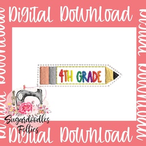 4th Grade School Pencil Feltie File-School Feltie Files-Embroidery Designs-Grade School Embroidery Feltie Designs-ITH Design-Back to School