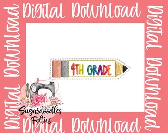 4th Grade School Pencil Feltie File-School Feltie Files-Embroidery Designs-Grade School Embroidery Feltie Designs-ITH Design-Back to School