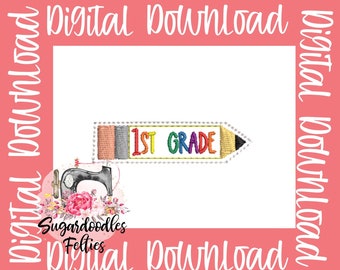 1st Grade School Pencil Feltie File-School Feltie Files-Embroidery Designs-Grade School Embroidery Feltie Designs-ITH Design-Back to School