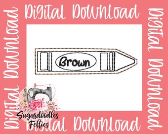 Brown Crayon Feltie File-School Feltie File-Embroidery Design-Grade School Embroidery Feltie Design-ITH Design-Back to School-First Day