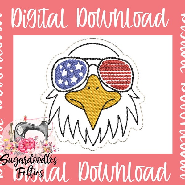 4th of July Bald Eagle Sunglasses Feltie Embroidery File-4th Of July Feltie File-Summer Feltie-Embroidery File- Memorial Day ITH Design