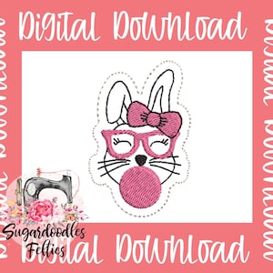 Bubblegum Bunny Stickdatei-Springe Filzdatei-Stickerei Stickdatei-Hase Stickdatei-ITH Designs- Osterhäschen Mädchen